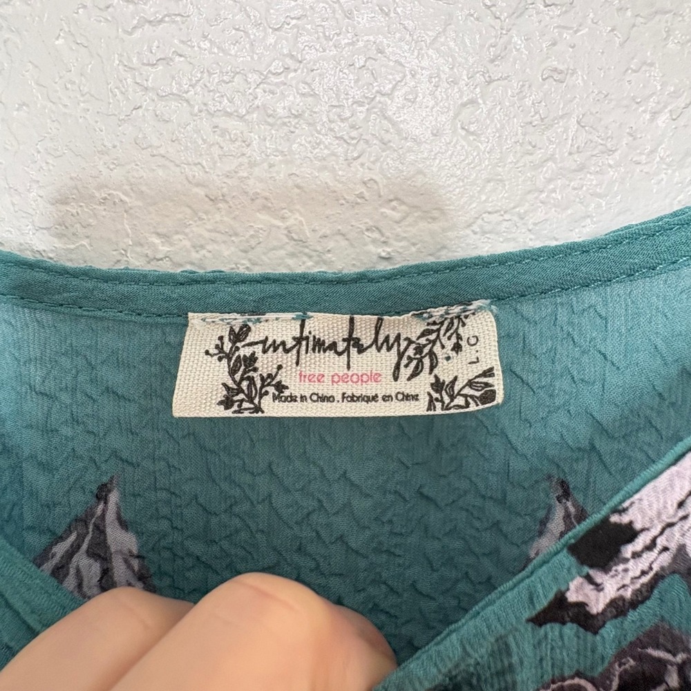 Free People Intimately Voile and Lace Trapeze Slip Dress Teal Floral Large - Picture 4 of 7